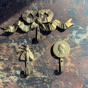 Gold Tone Decorative Wall Hooks 3 New